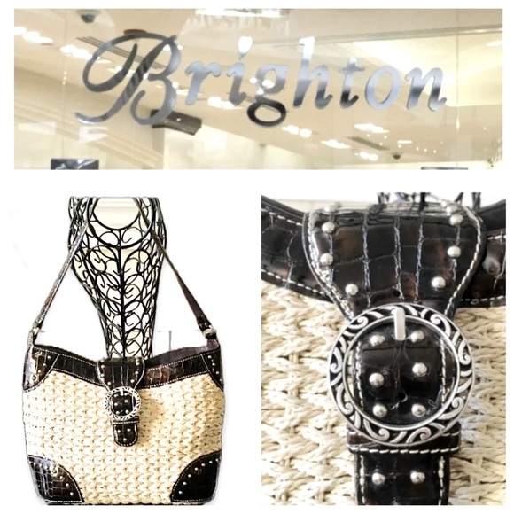 Brighton Straw & Croc Embossed Studded Bag - Picture 3 of 15